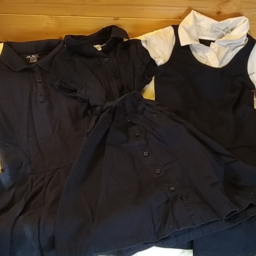 Girls size 7/8 Navy blue dresses all short sleeve set of 3 pre-owned condition